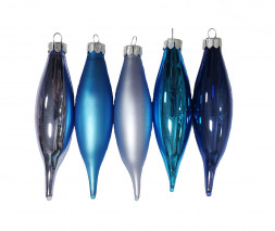 Стеклянная елочная игрушка Inge-Glas Magic Сосулька 10 см. набор 5 шт. Голубой микс