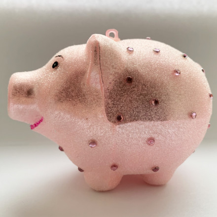 Стеклянная ёлочная игрушка Inge-Glas &quot;Свинка в стразах&quot; 14 см. розовая коллекция