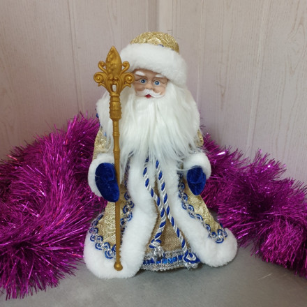 Дед Мороз 30 см музыкальный парча золото