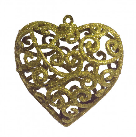 Елочная игрушка сердце винтаж 6.5 см.  набор 3 шт. золото, бордо